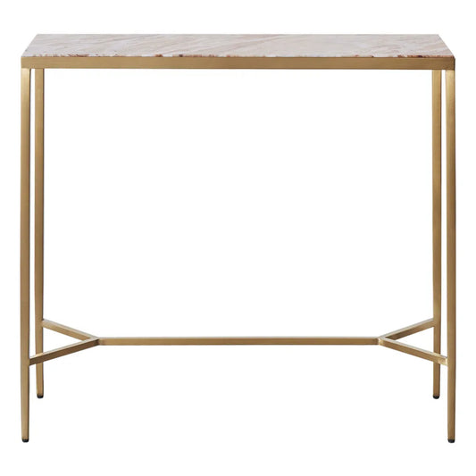 Chloe Small Pink Marble Console Table - Gold