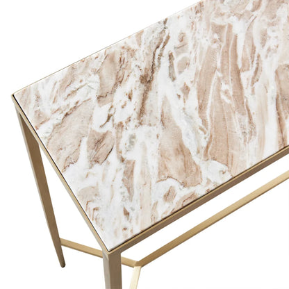 Chloe Small Pink Marble Console Table - Gold