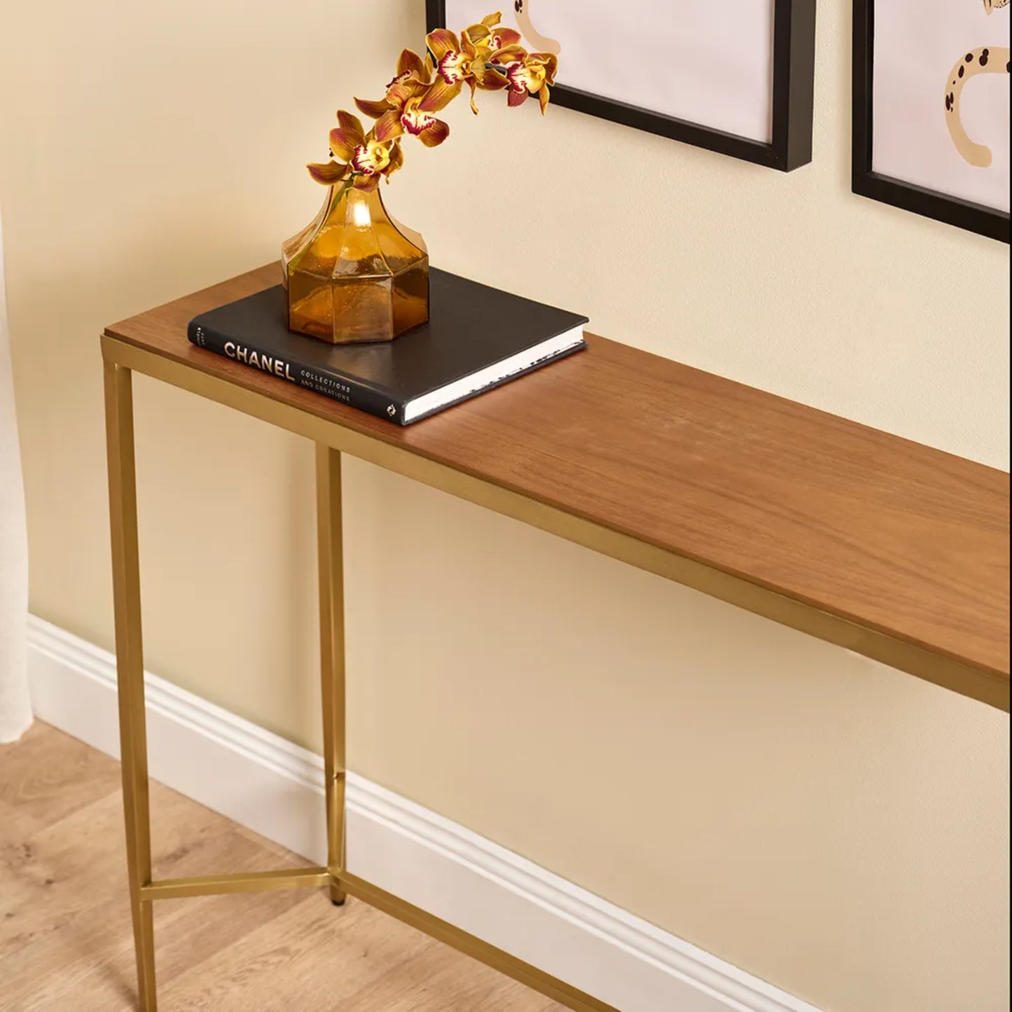 Chloe Small Timber Console Table - Gold