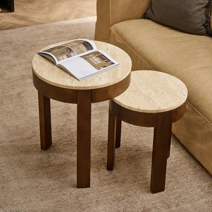 Oliver Large Round Travertine Side Table