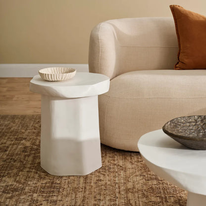 Sorrento Round Concrete Side Table - White