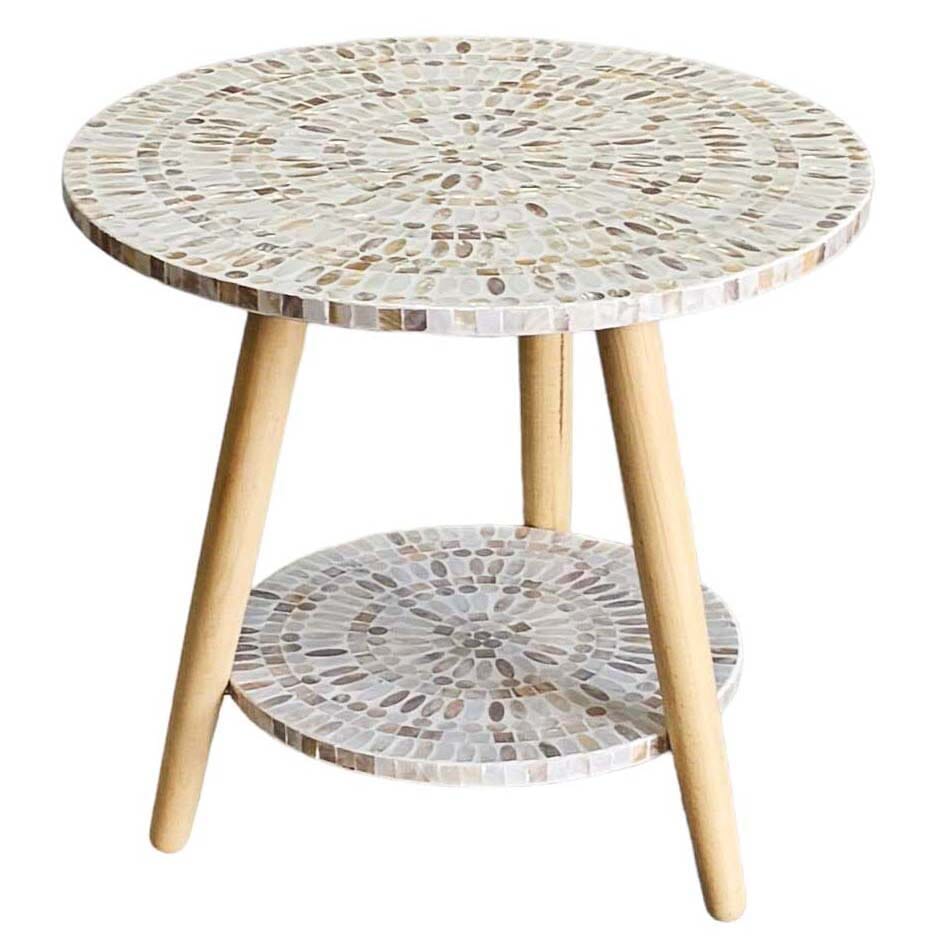 Mother of Pearl Mosaic Harmony Two-Tiered Side Table