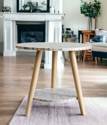 Mother of Pearl Mosaic Harmony Two-Tiered Side Table