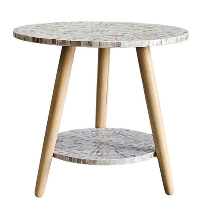 Mother of Pearl Mosaic Harmony Two-Tiered Side Table
