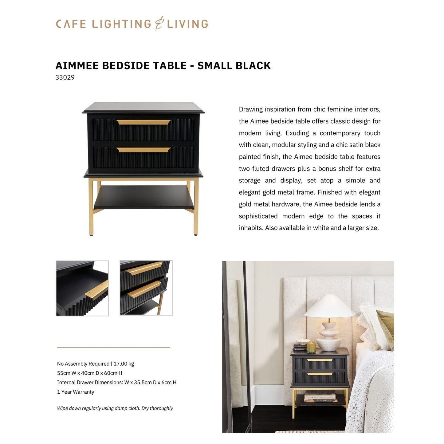 Aimee Small Two Drawer Bedside Table Bedside Table Cafe Lighting & Living