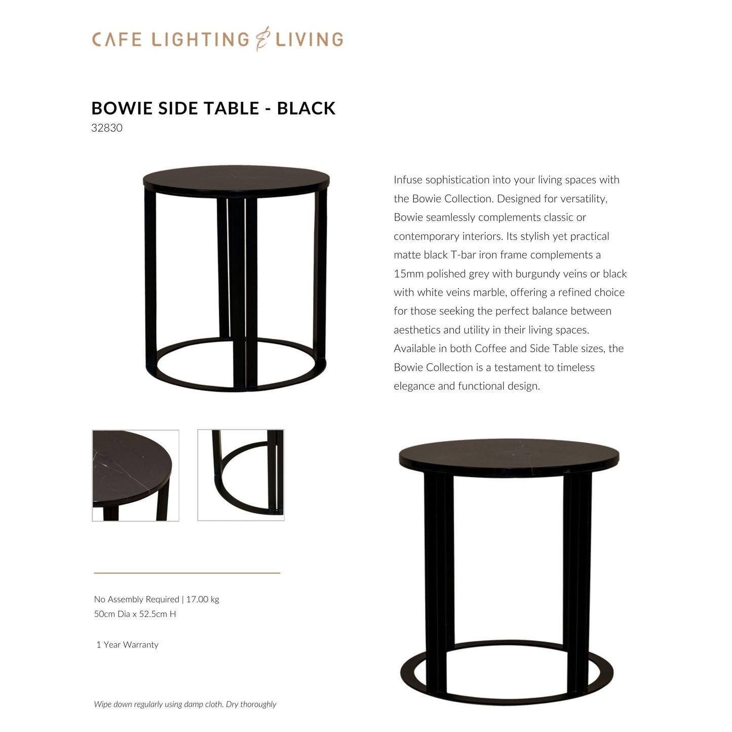 Bowie Marble Side Table Side Table Cafe Lighting & Living