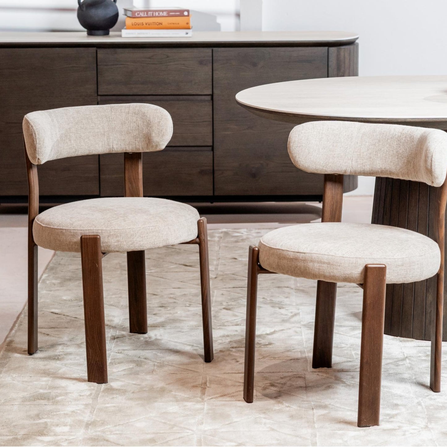 Carmo Fabric Walnut Wood Dining Chair Set of 2