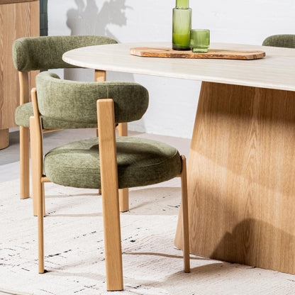 Carmo Fabric Natural Wood Dining Chair Set of 2