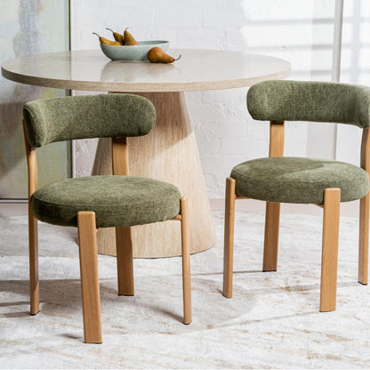 Carmo Fabric Natural Wood Dining Chair Set of 2