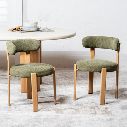Carmo Fabric Natural Wood Dining Chair Set of 2