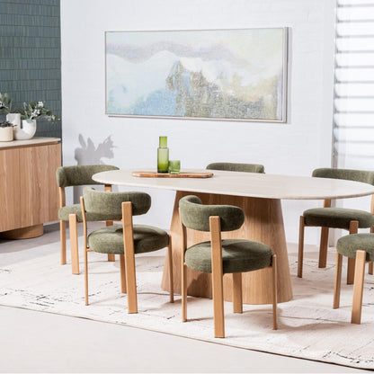 Carmo Fabric Natural Wood Dining Chair Set of 2