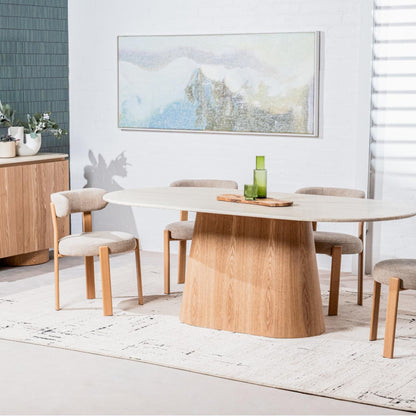 Carmo Fabric Natural Wood Dining Chair Set of 2