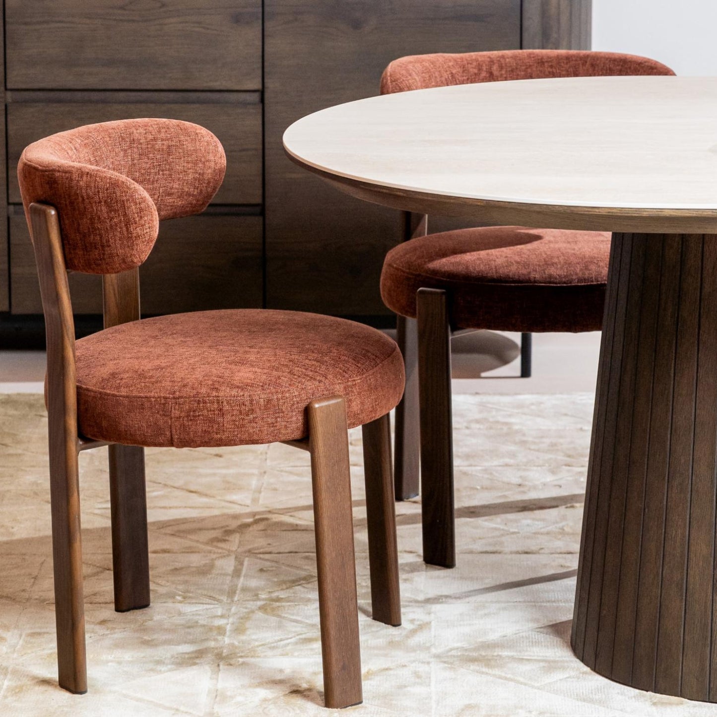 Carmo Fabric Walnut Wood Dining Chair Set of 2