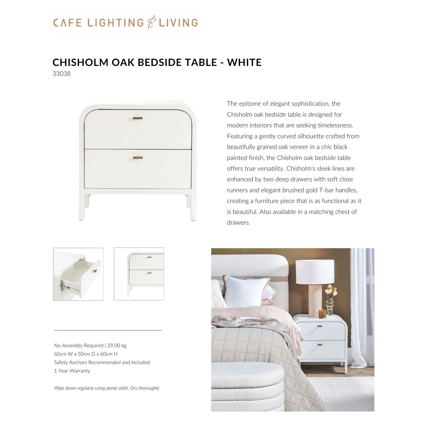 Chisholm Oak Wood Bedside Table Bedside Table Cafe Lighting & Living