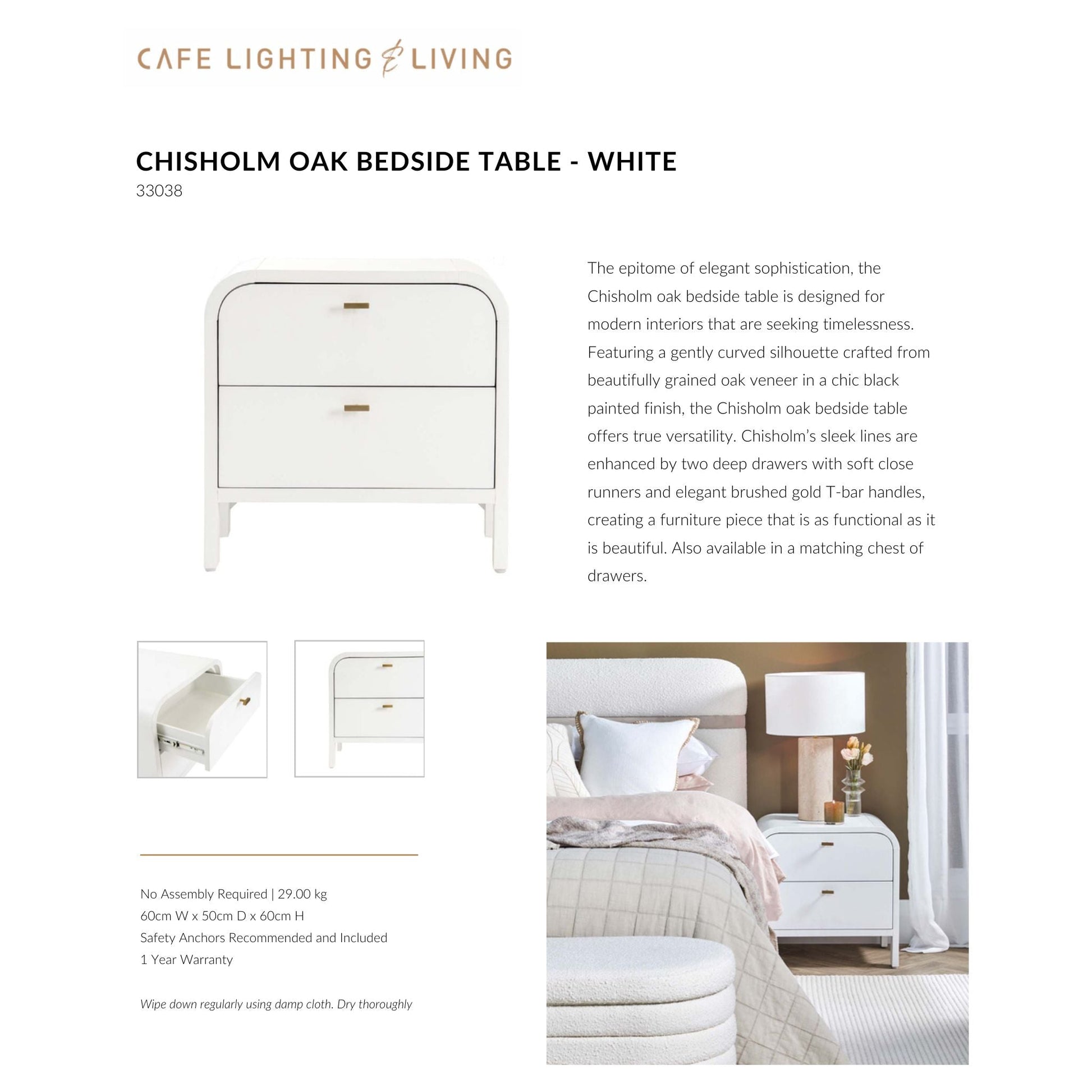 Chisholm Oak Wood Bedside Table Bedside Table Cafe Lighting & Living