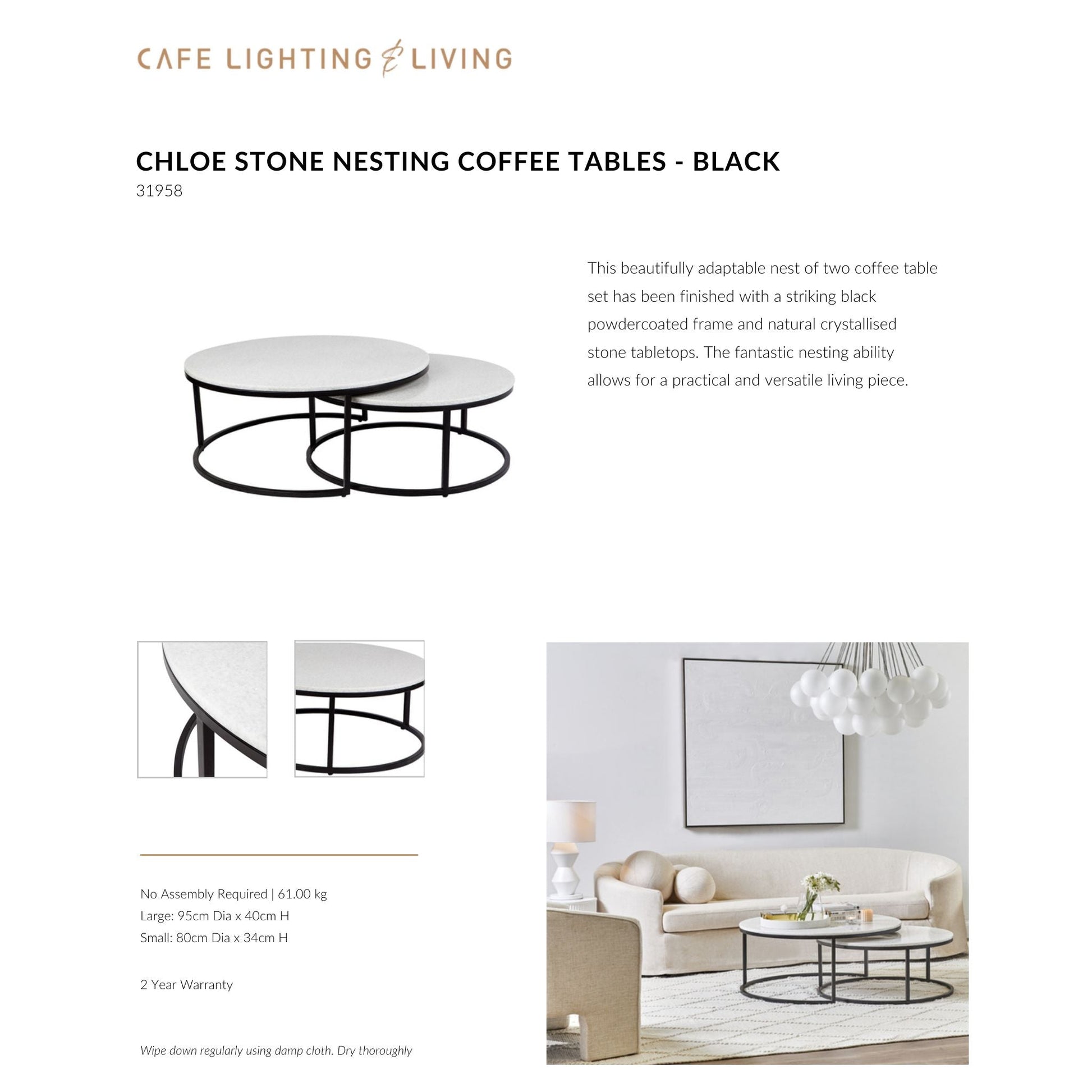 Chloe Stone Nesting Coffee Tables Coffee Table Cafe Lighting & Living