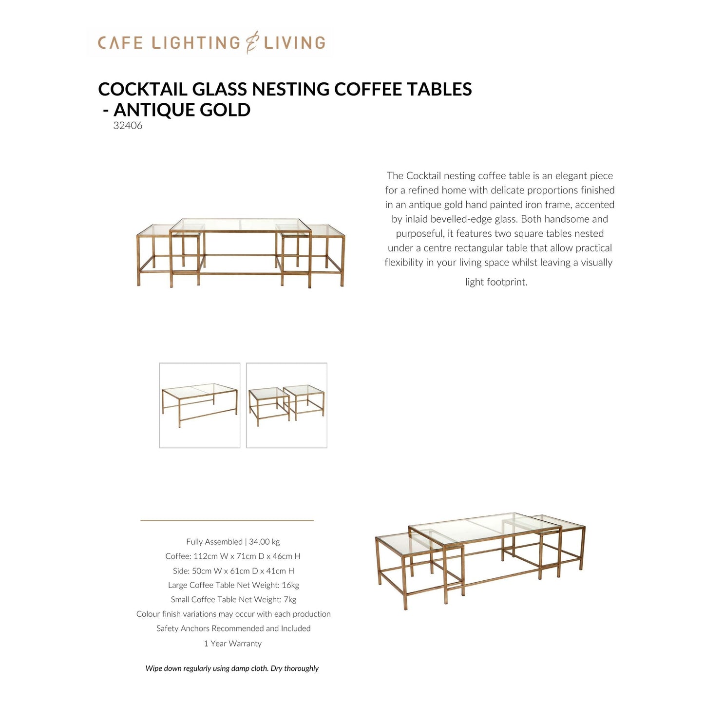 Cocktail Glass Nesting Coffee Table Coffee Table Cafe Lighting & Living