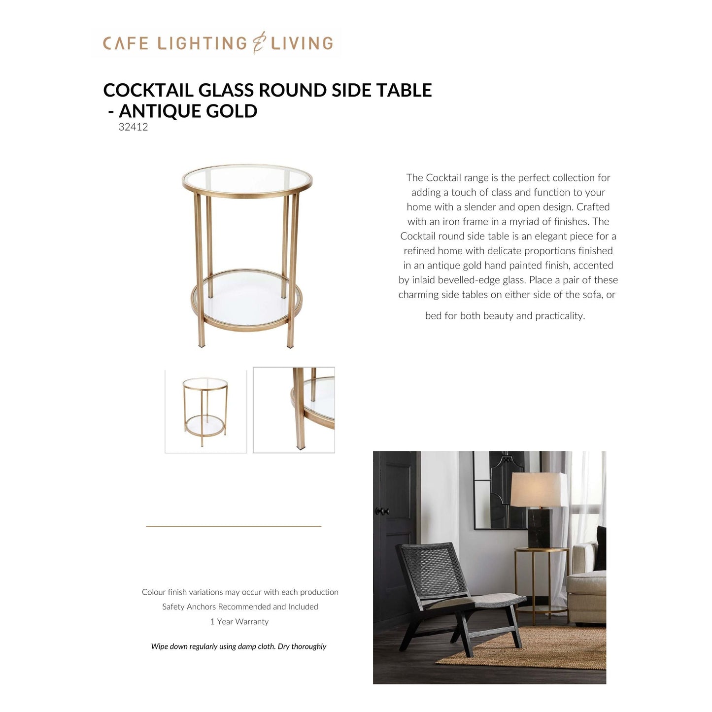 Cocktail Glass Round Side Table Side Table Cafe Lighting & Living