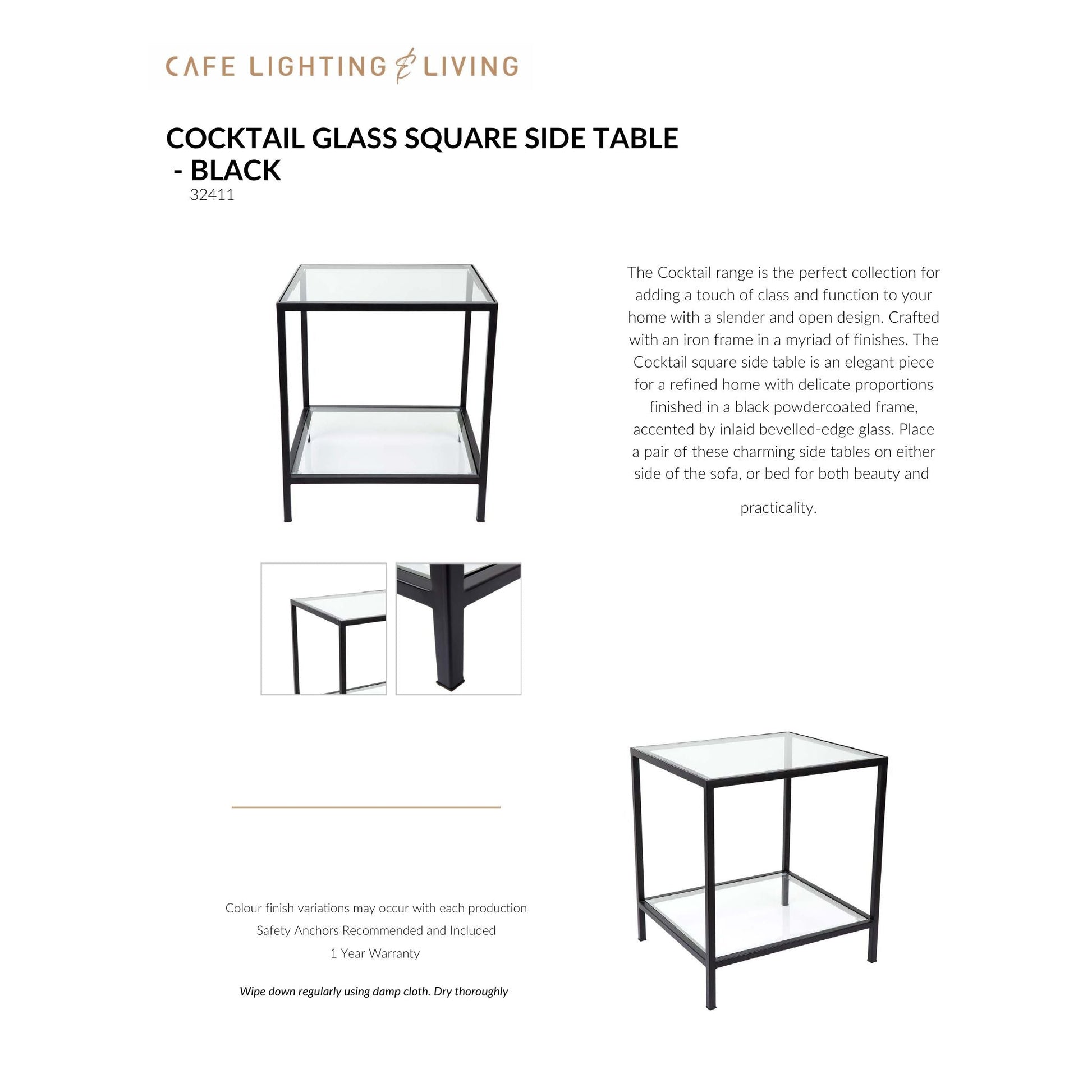 Cocktail Glass Square Side Table Side Table Cafe Lighting & Living