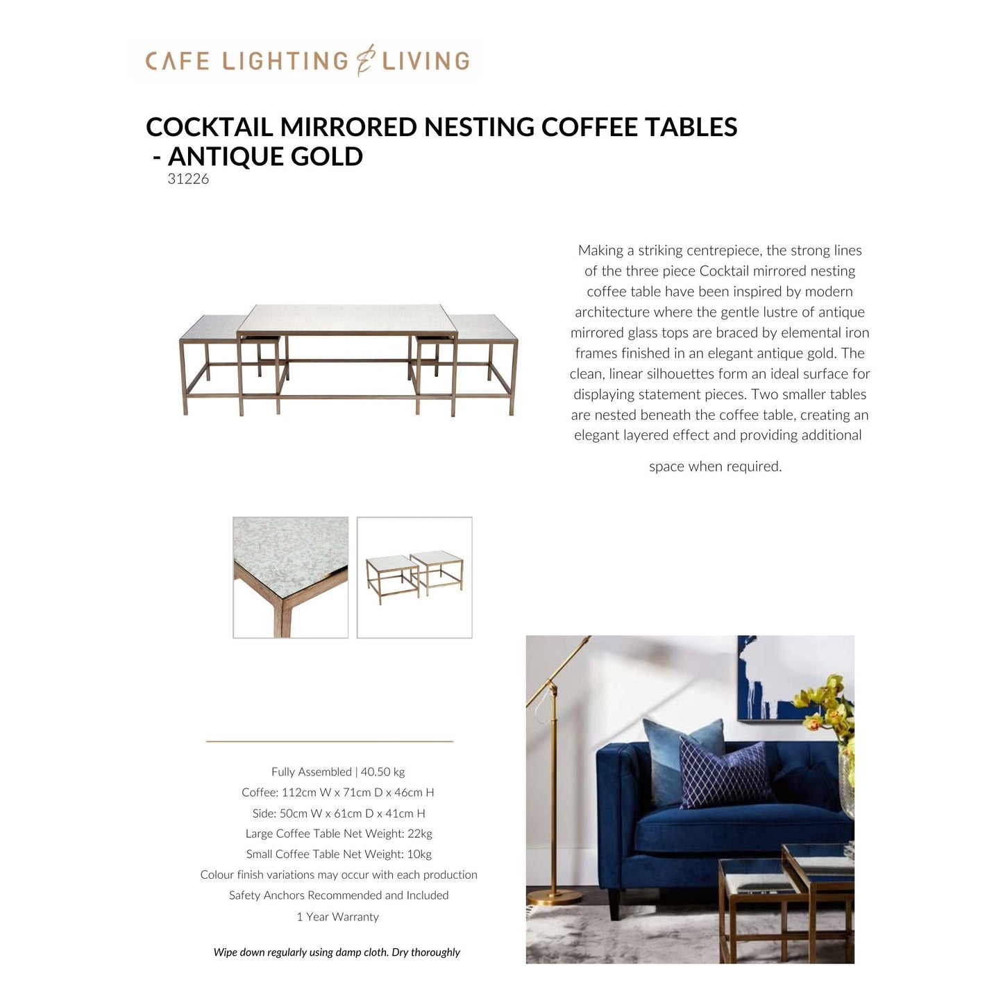 Cocktail Mirrored Nesting Coffee Tables Coffee Table Cafe Lighting & Living