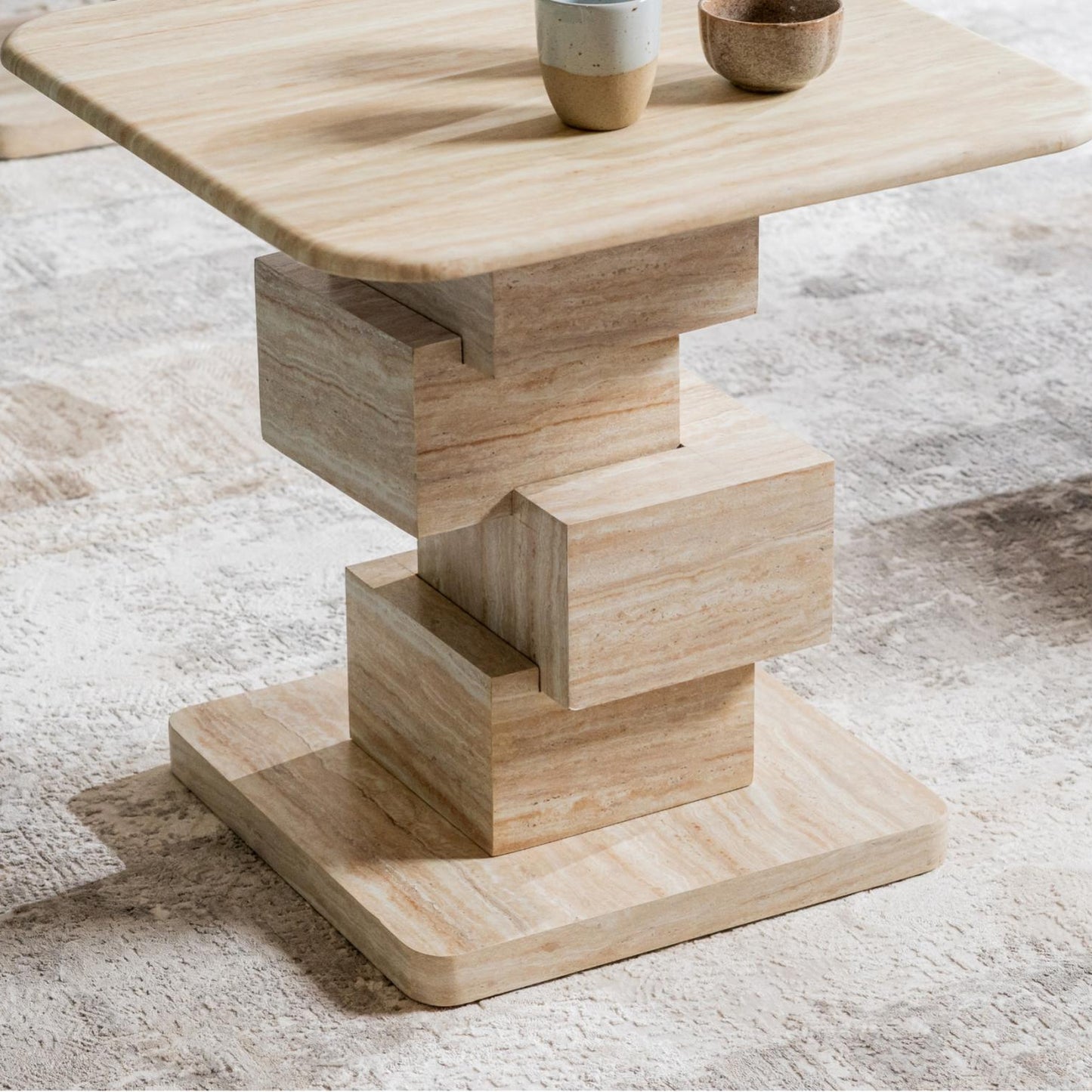 Eros Marble Side Table - White Travertine