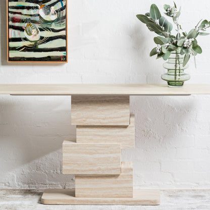 Eros Sculptural Console Table - White Travertine