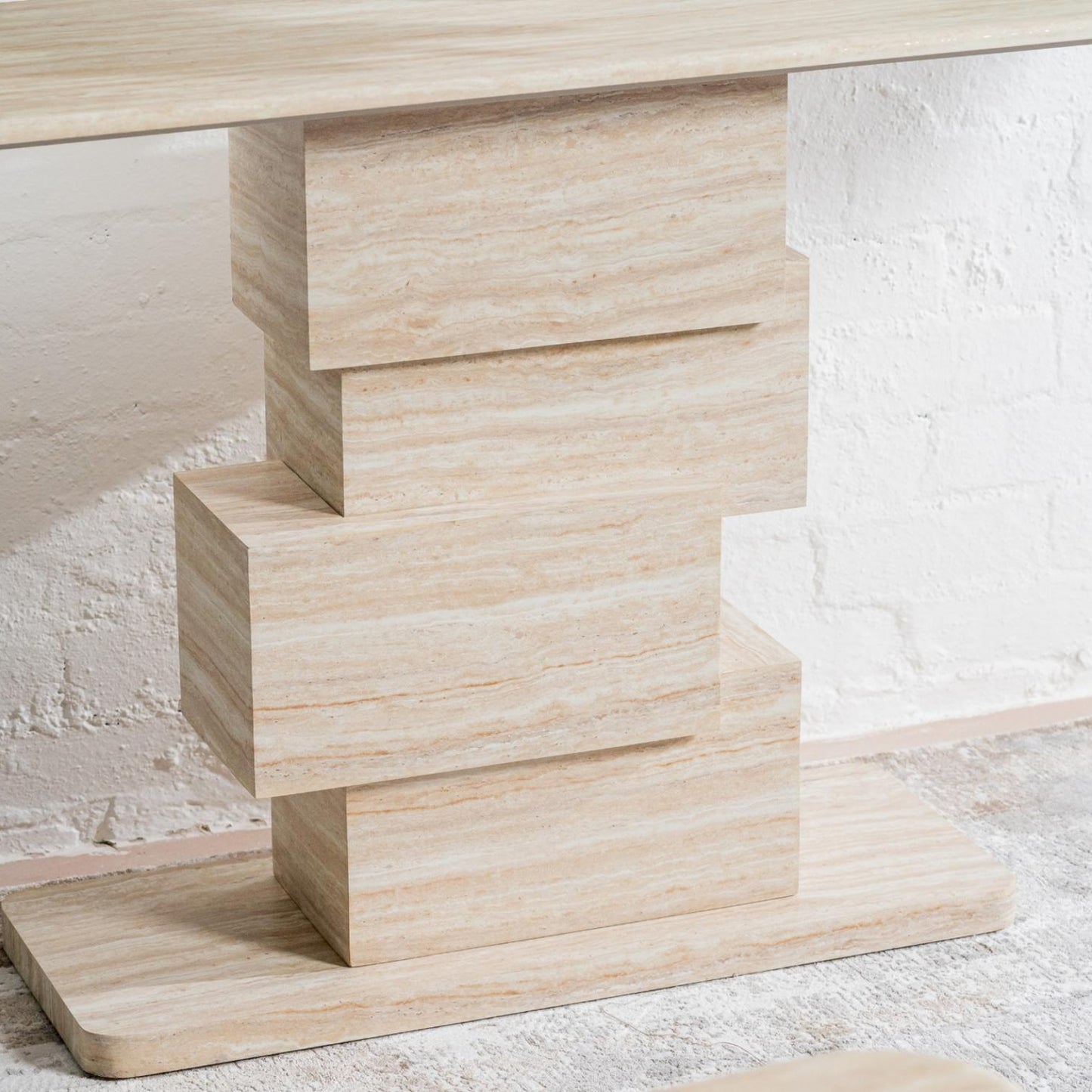 Eros Sculptural Console Table - White Travertine