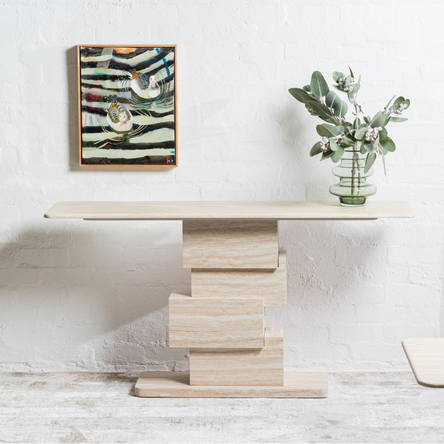 Eros Sculptural Console Table - White Travertine