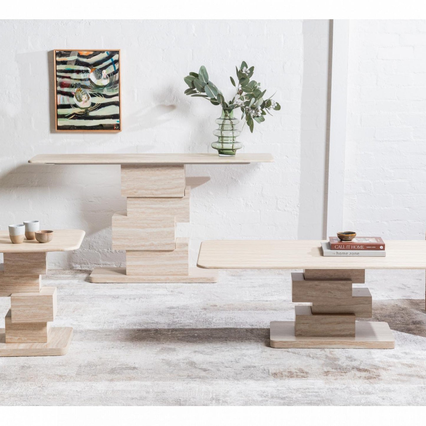 Eros Sculptural Console Table - White Travertine