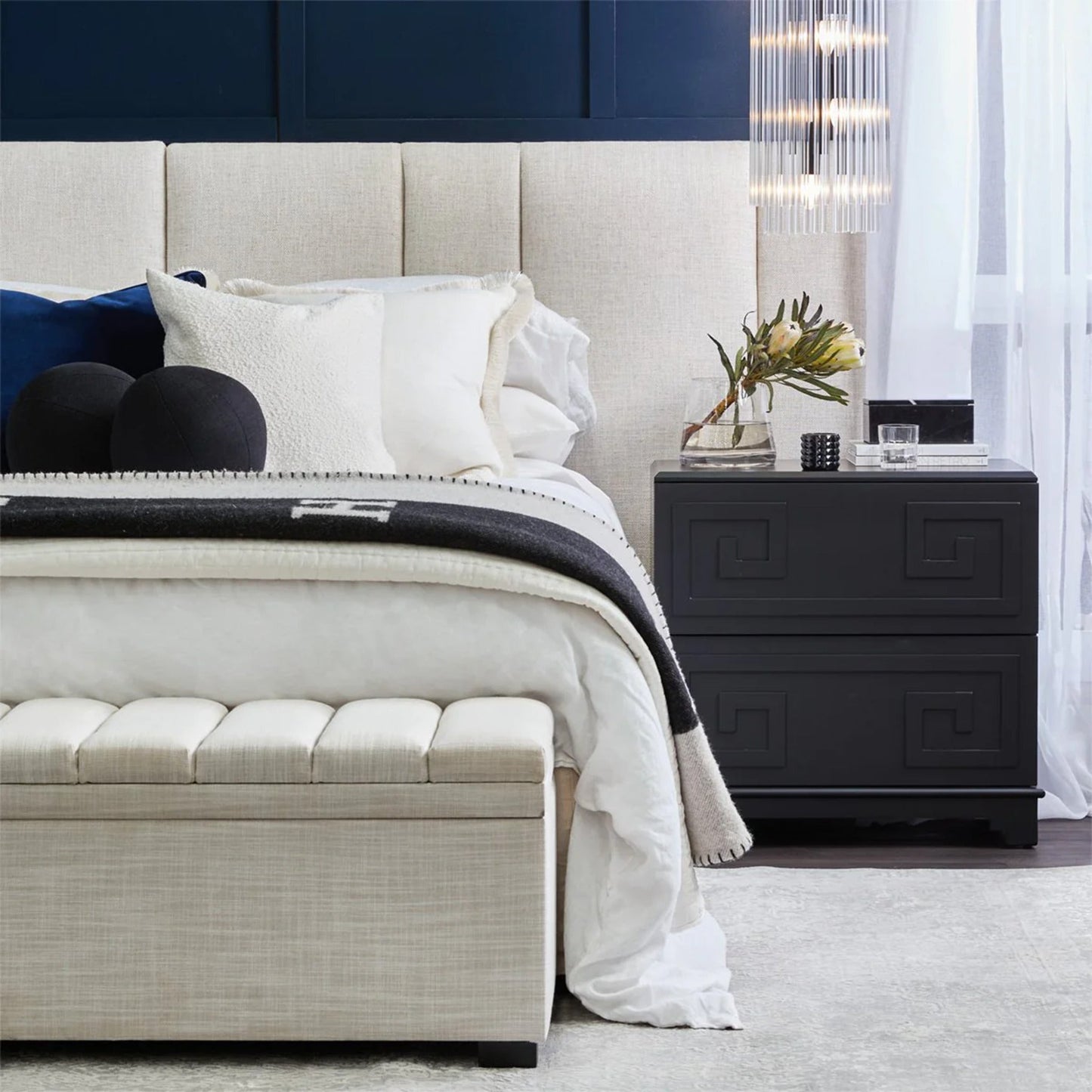 Greek Key Two Drawer Bedside Table - Black Bedside Table Cafe Lighting & Living   