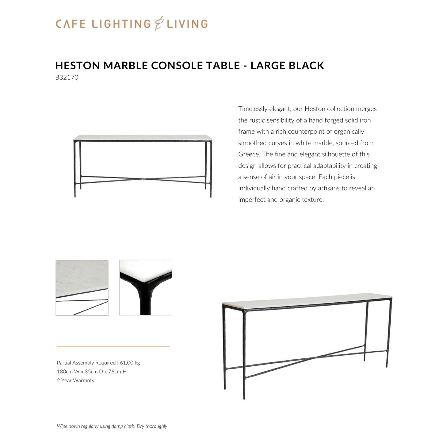 Heston Large Marble Console Table Console Table Cafe Lighting & Living