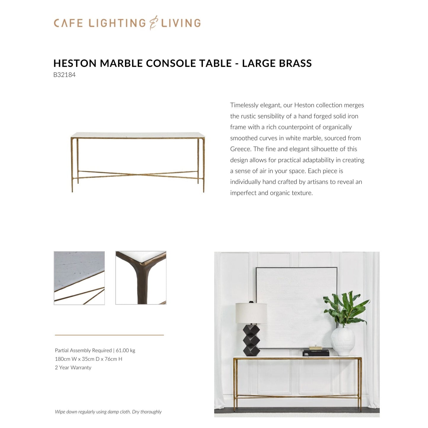 Heston Large Marble Console Table Console Table Cafe Lighting & Living