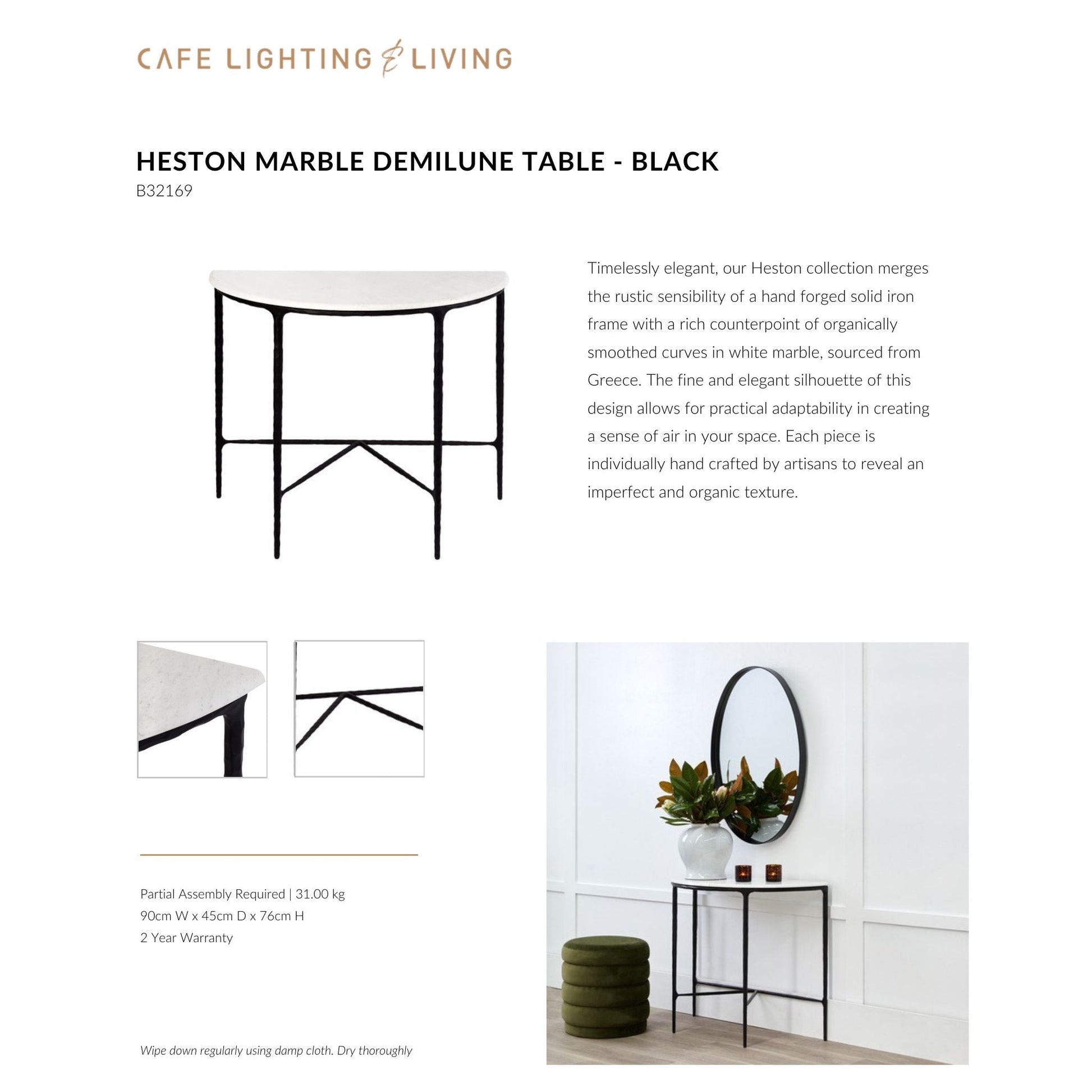 Heston Marble Demilune Console Table Console Table Cafe Lighting & Living