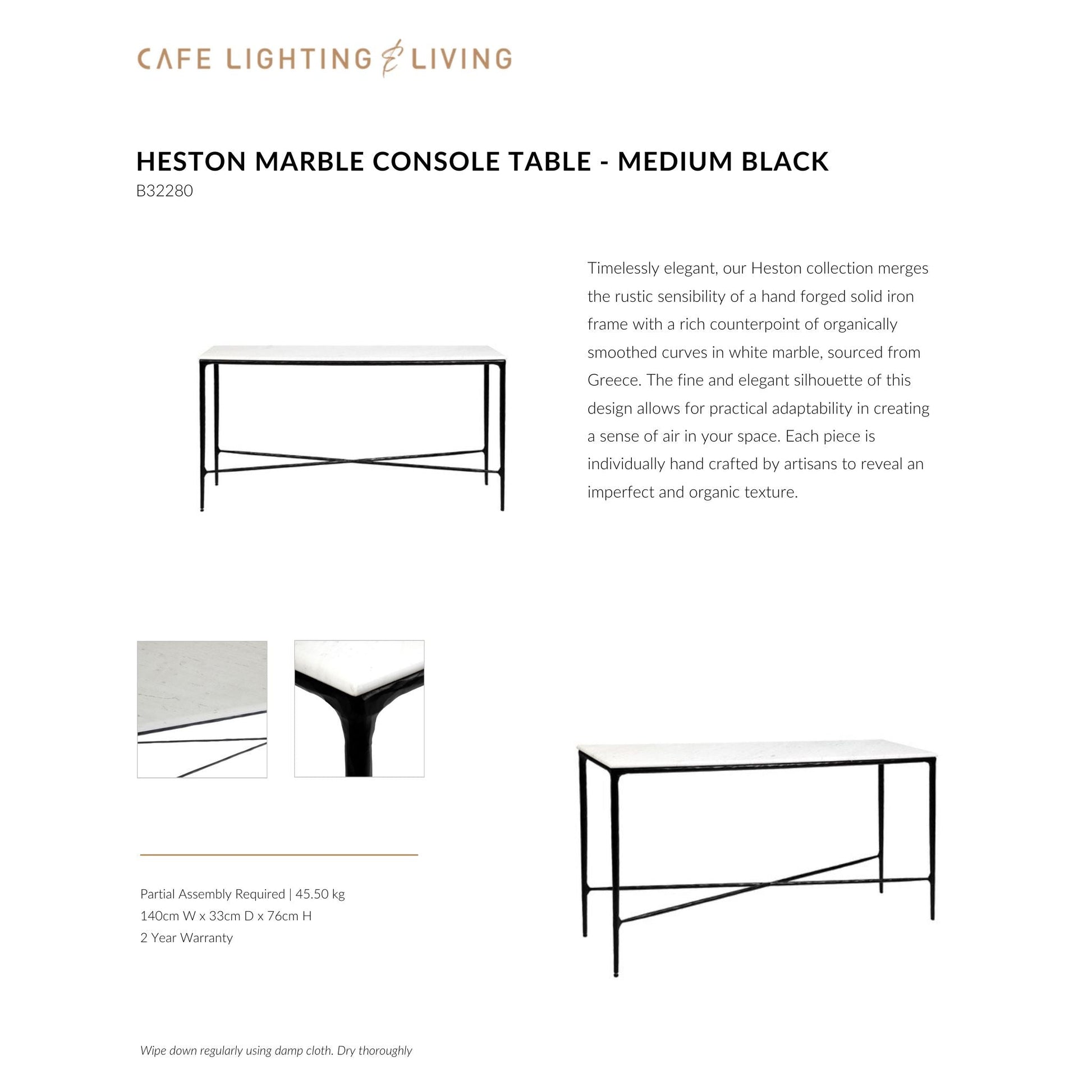 Heston Medium Marble Console Table Console Table Cafe Lighting & Living