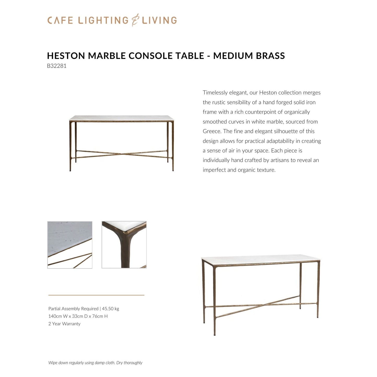 Heston Medium Marble Console Table Console Table Cafe Lighting & Living