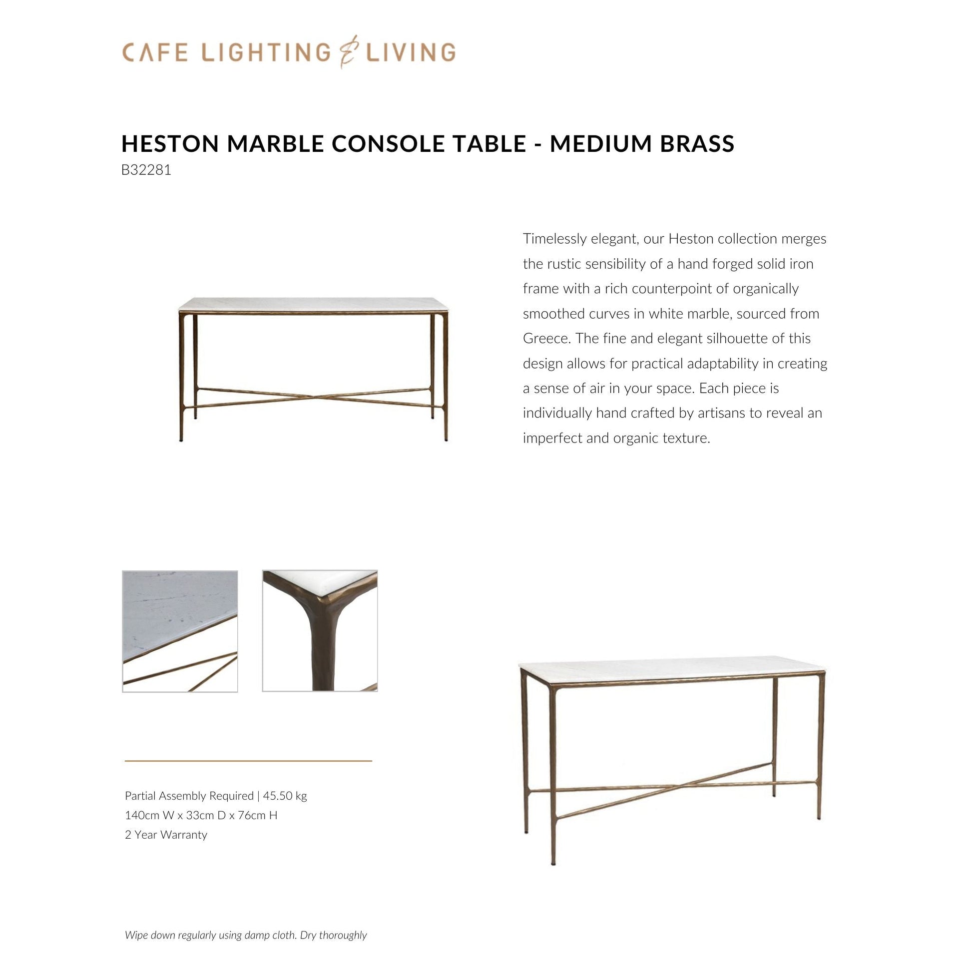 Heston Medium Marble Console Table Console Table Cafe Lighting & Living