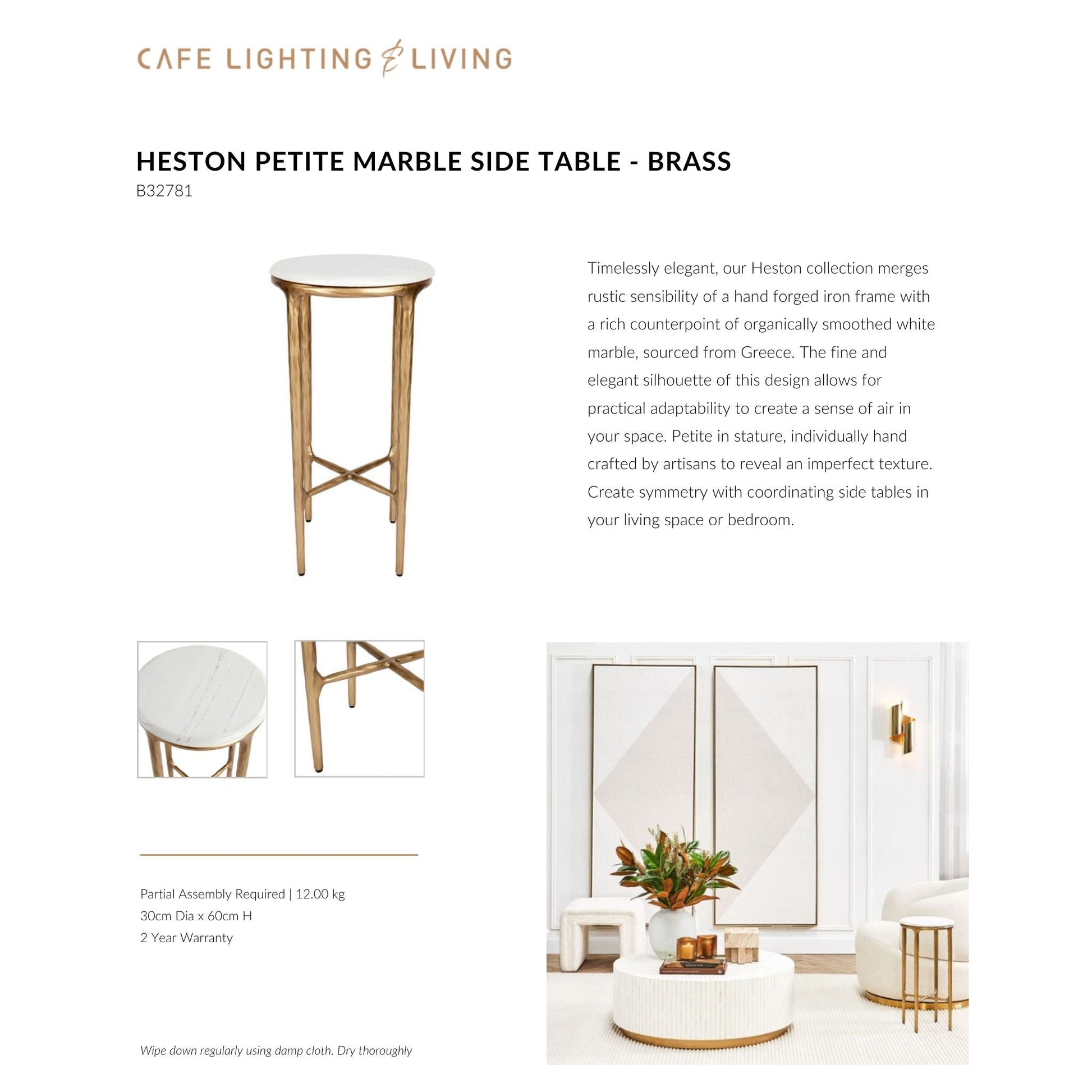 Heston Petite Marble Side Table Side Table Cafe Lighting & Living