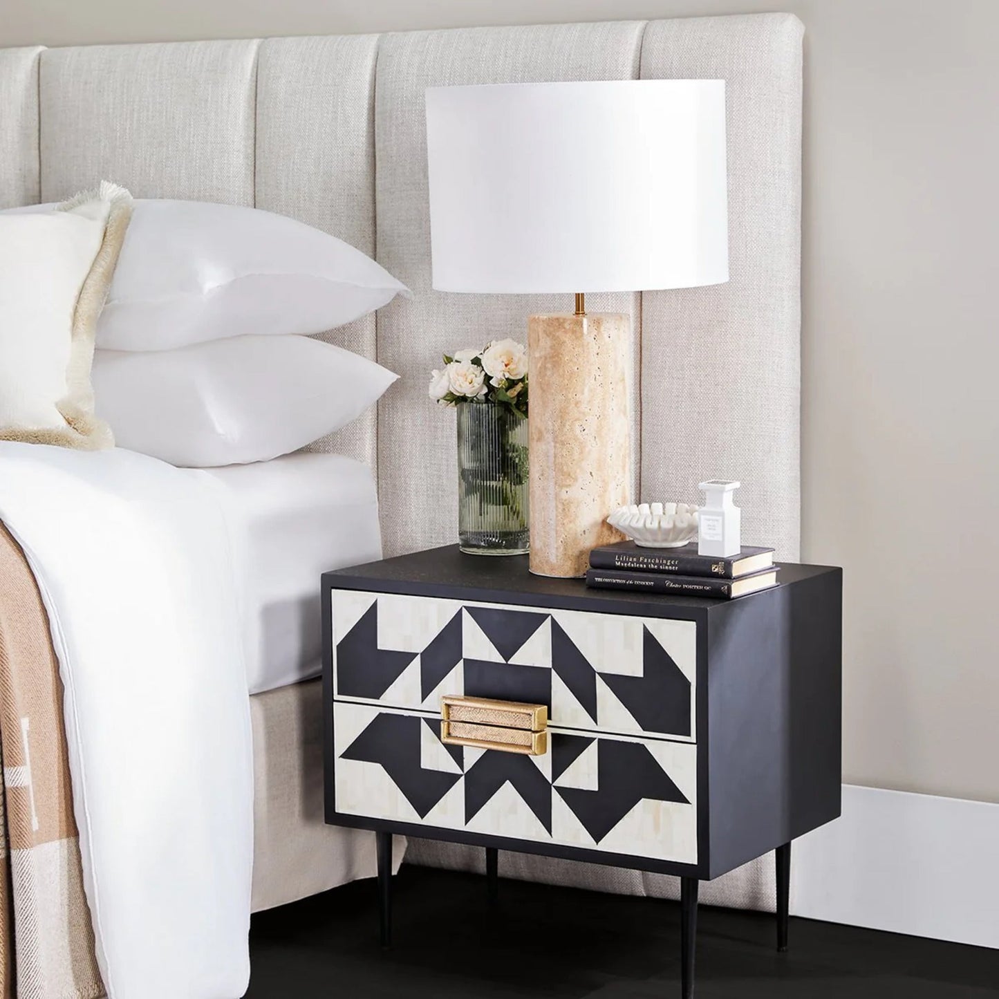Huxley Bone Inlay Bedside Table - Black Bedside Table Cafe Lighting & Living   