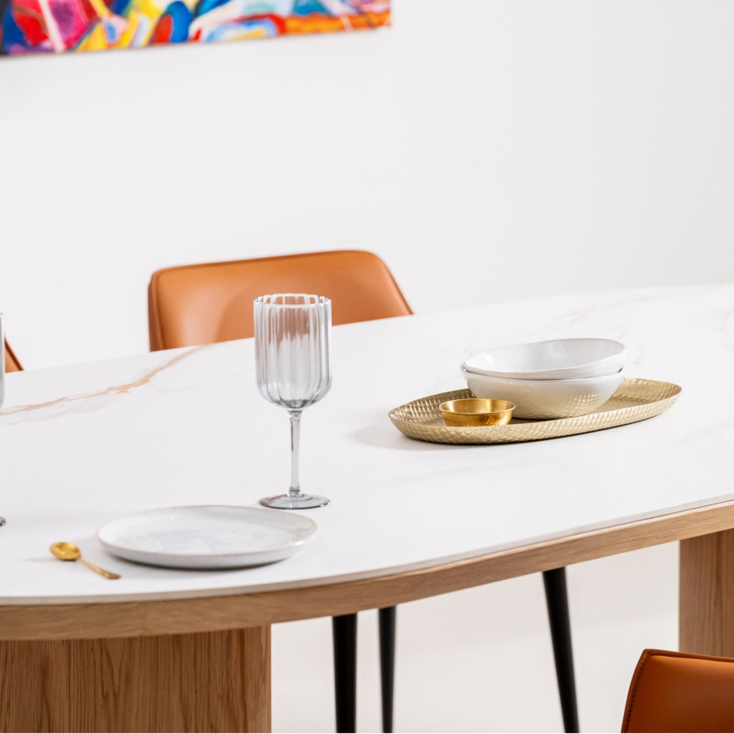 Lucerne Wood Dining Table With Ceramic - Natural