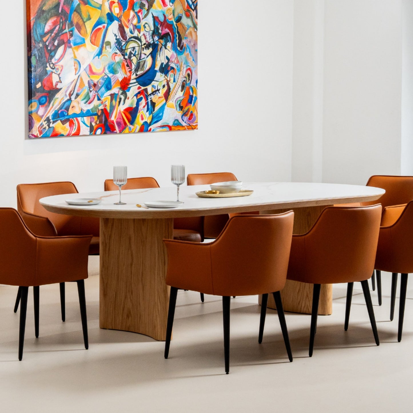 Lucerne Wood Large Dining Table With Ceramic - Natural