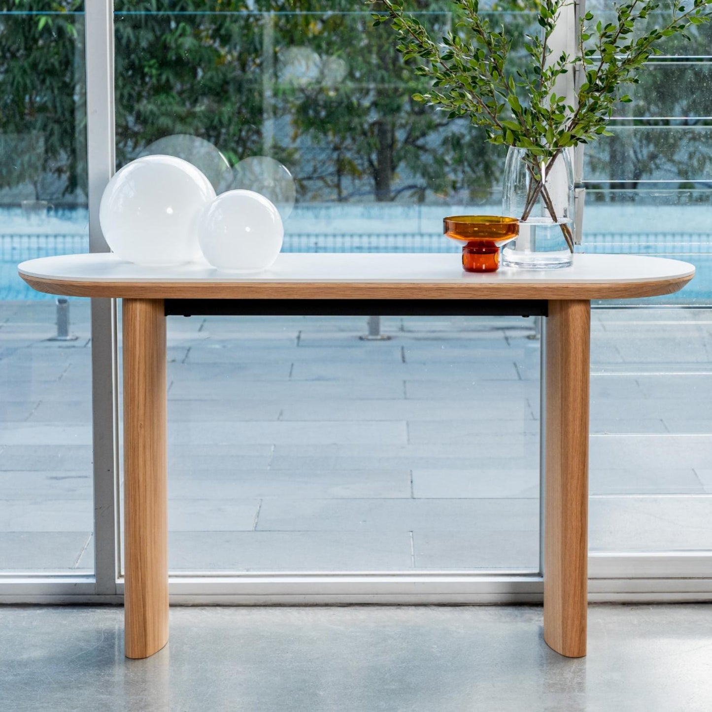 Lucerne Wood Console Table With Ceramic - Natural