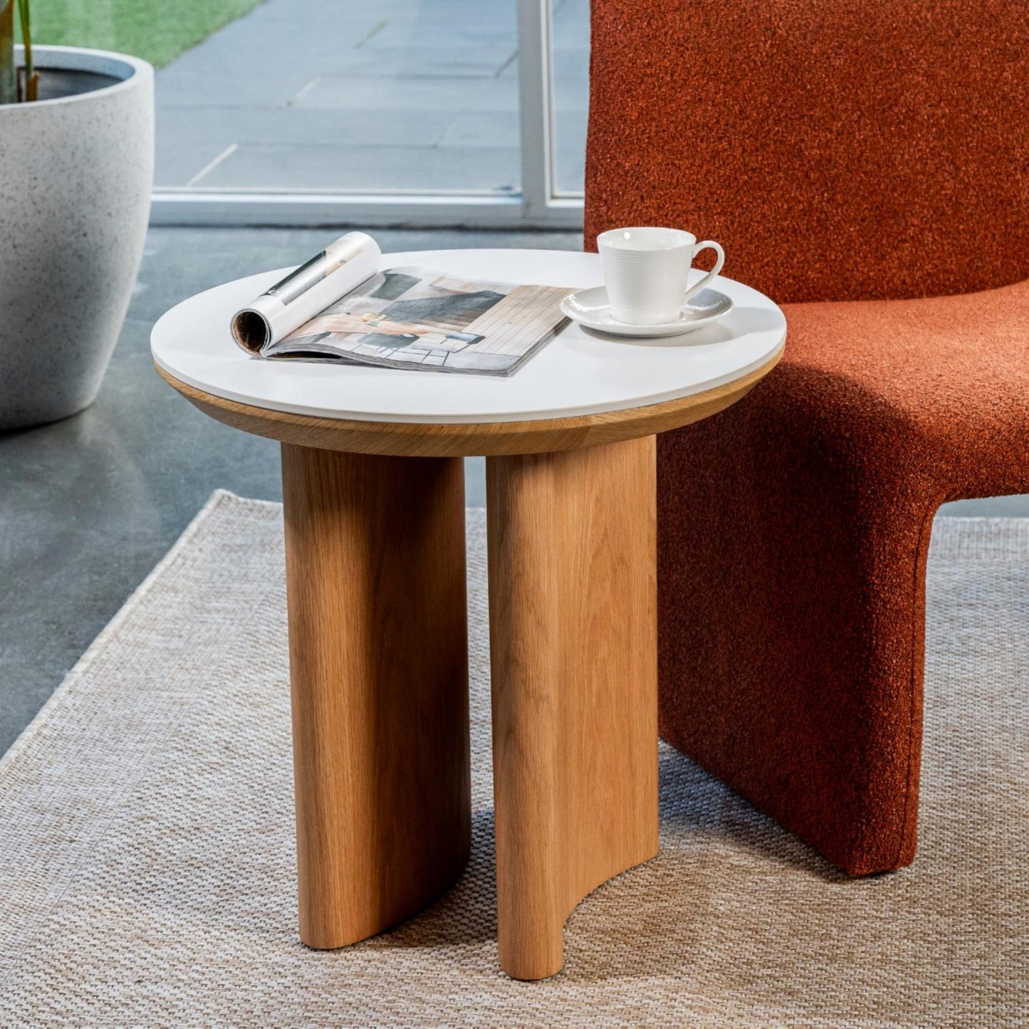 Lucerne Wood Side Table With Ceramic - Natural