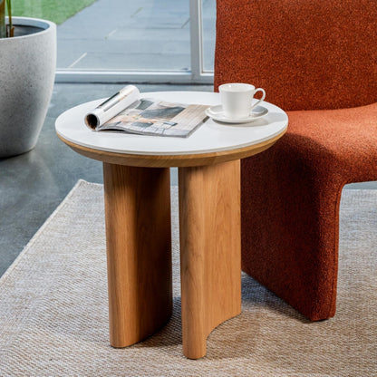 Lucerne Wood Side Table With Ceramic - Natural