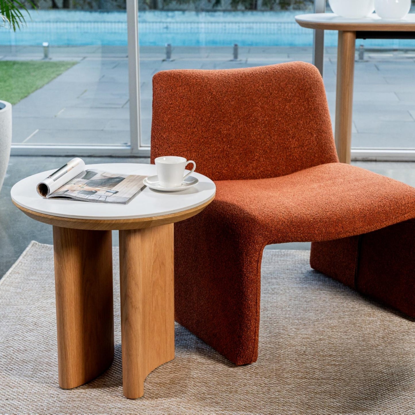 Lucerne Wood Side Table With Ceramic - Natural