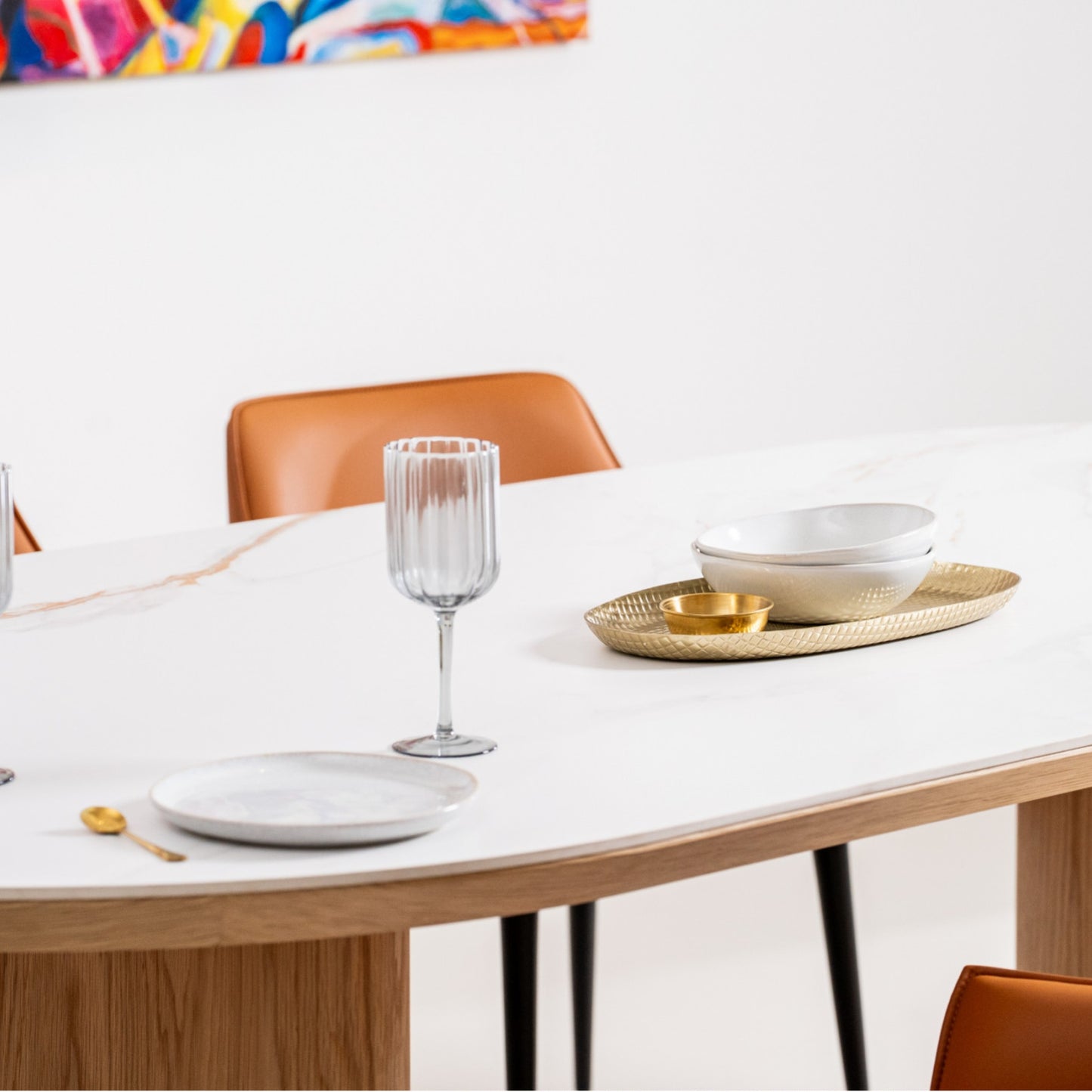 Lucerne Wood Dining Table With Ceramic - Natural