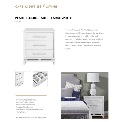 Pearl Large Three Drawer Bedside Table Bedside Table Cafe Lighting & Living