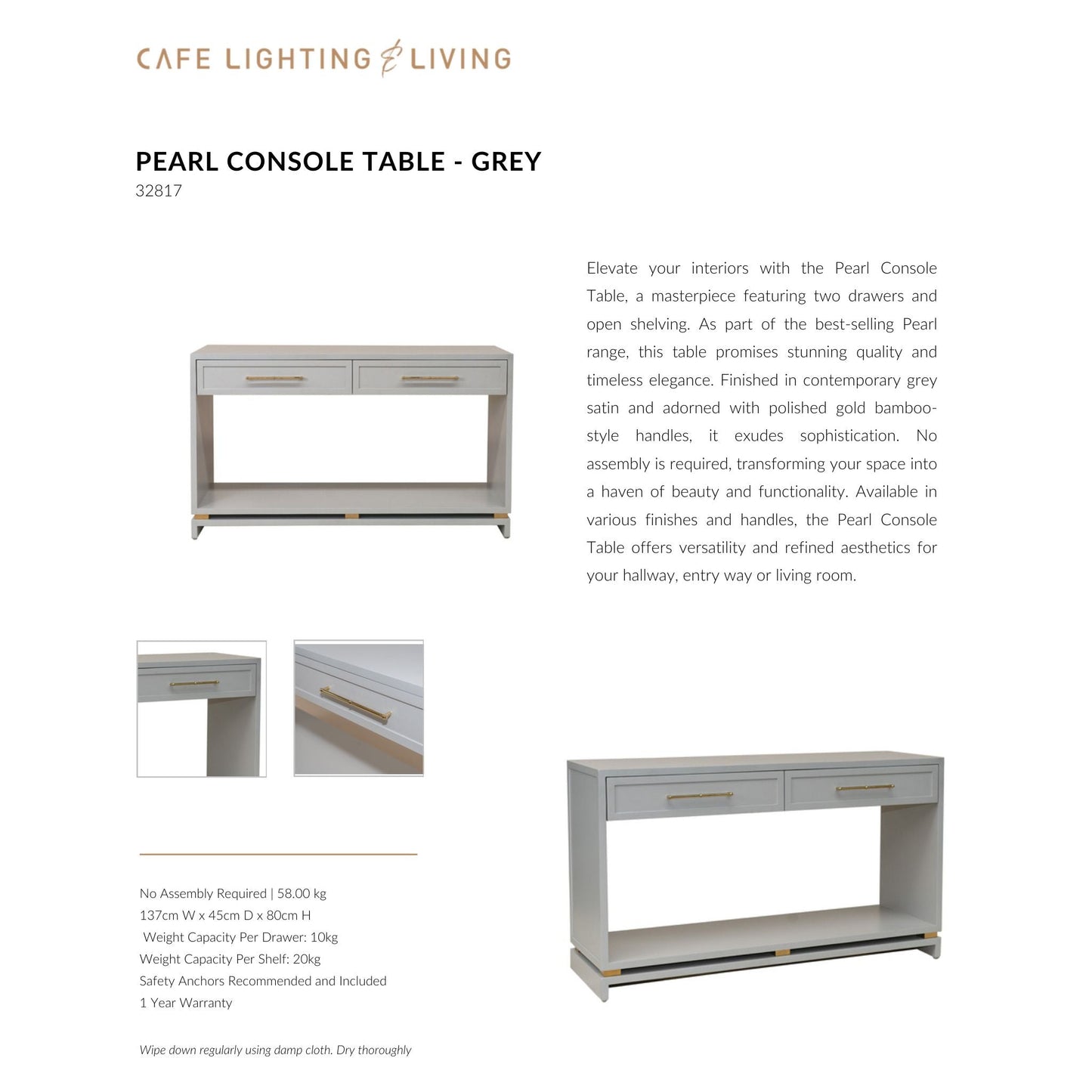 Pearl Two Drawer Open Console Table Console Table Cafe Lighting & Living