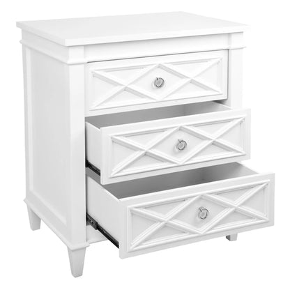 Plantation Large Three Drawer Bedside Table - White Bedside Table Cafe Lighting & Living   