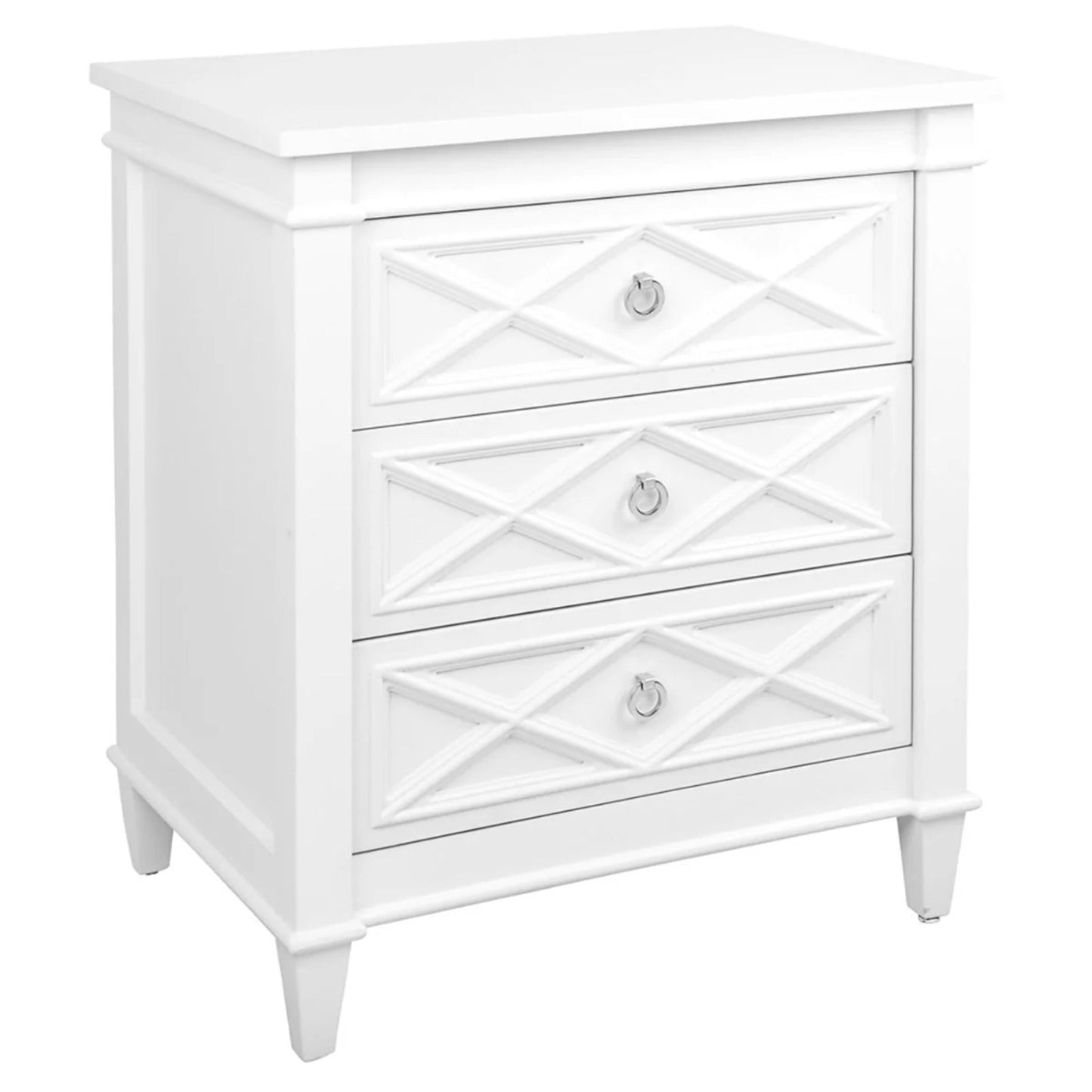Plantation Large Three Drawer Bedside Table - White Bedside Table Cafe Lighting & Living   