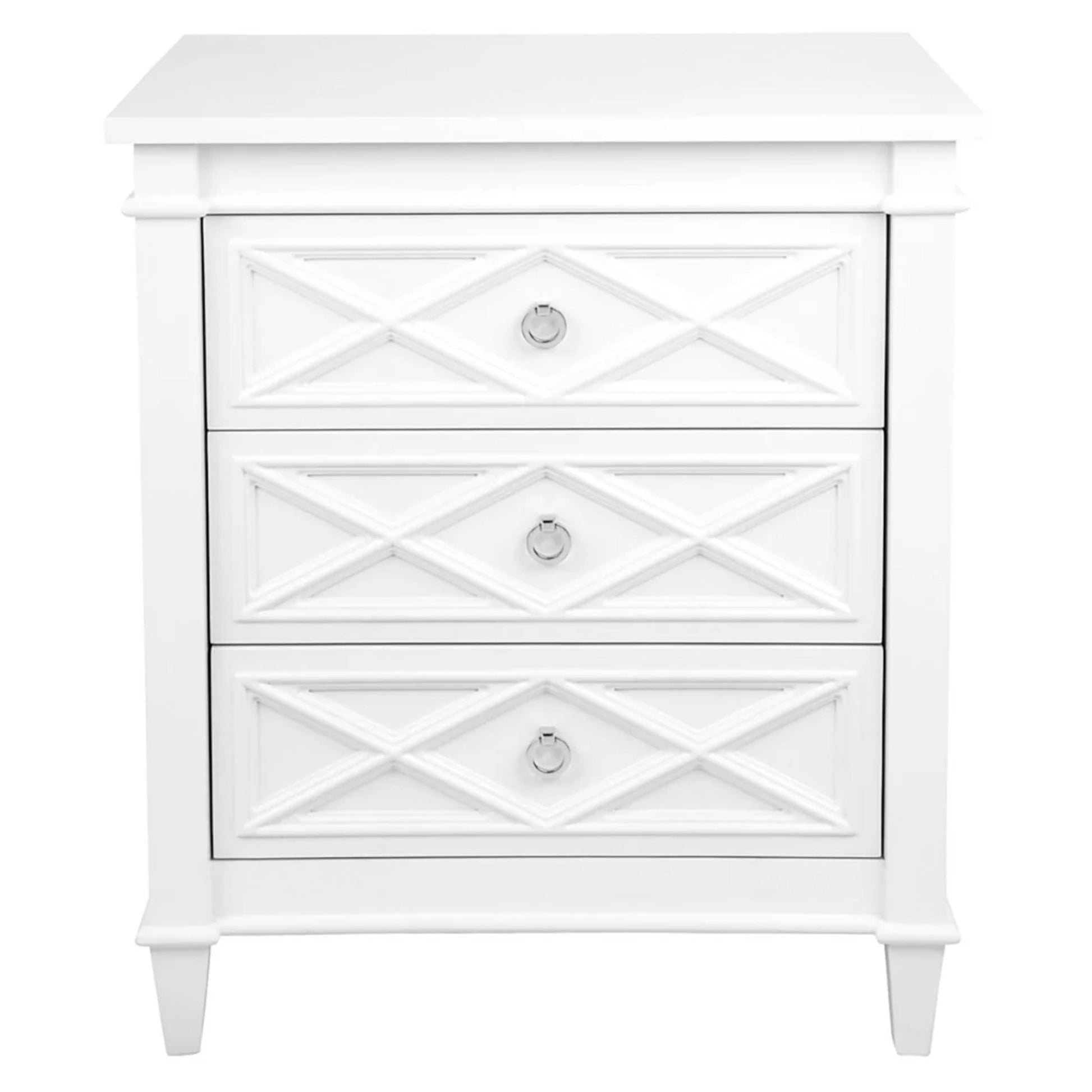 Plantation Large Three Drawer Bedside Table - White Bedside Table Cafe Lighting & Living Large  